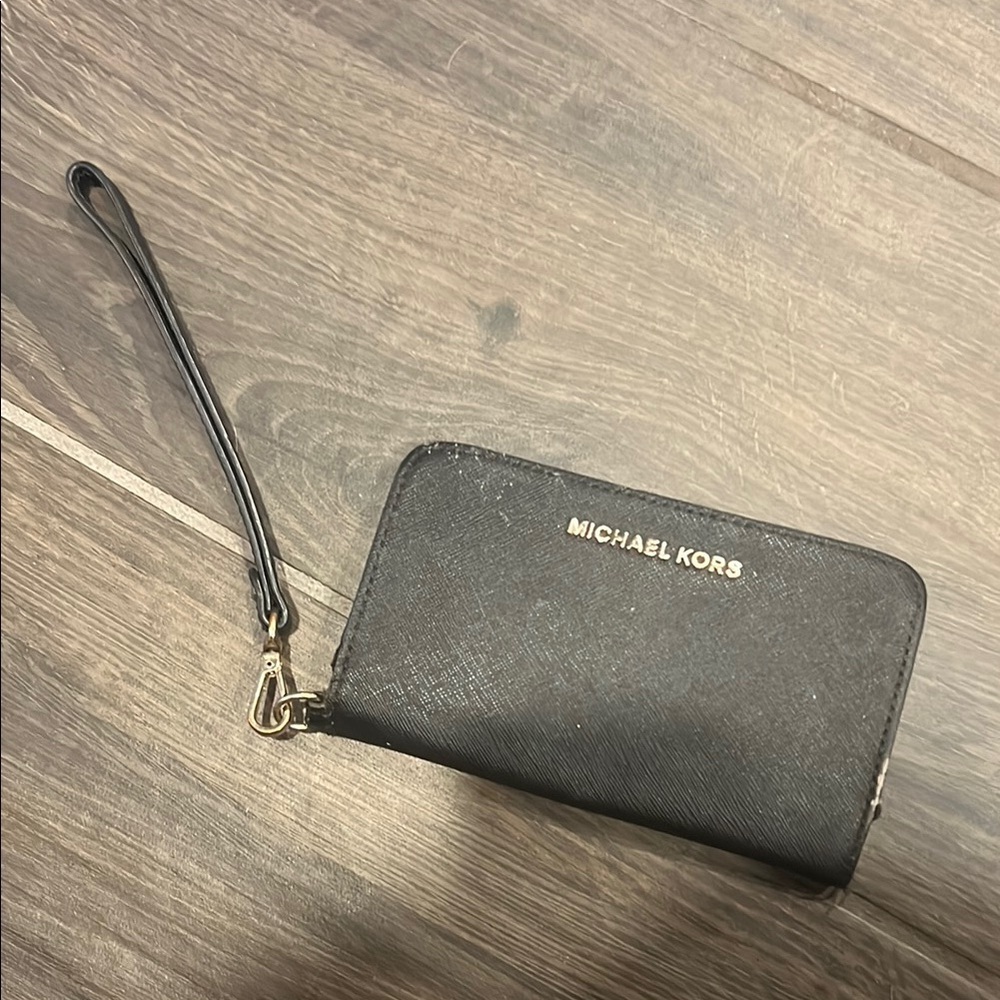 Michael Kors Black and Gold Wristlet
